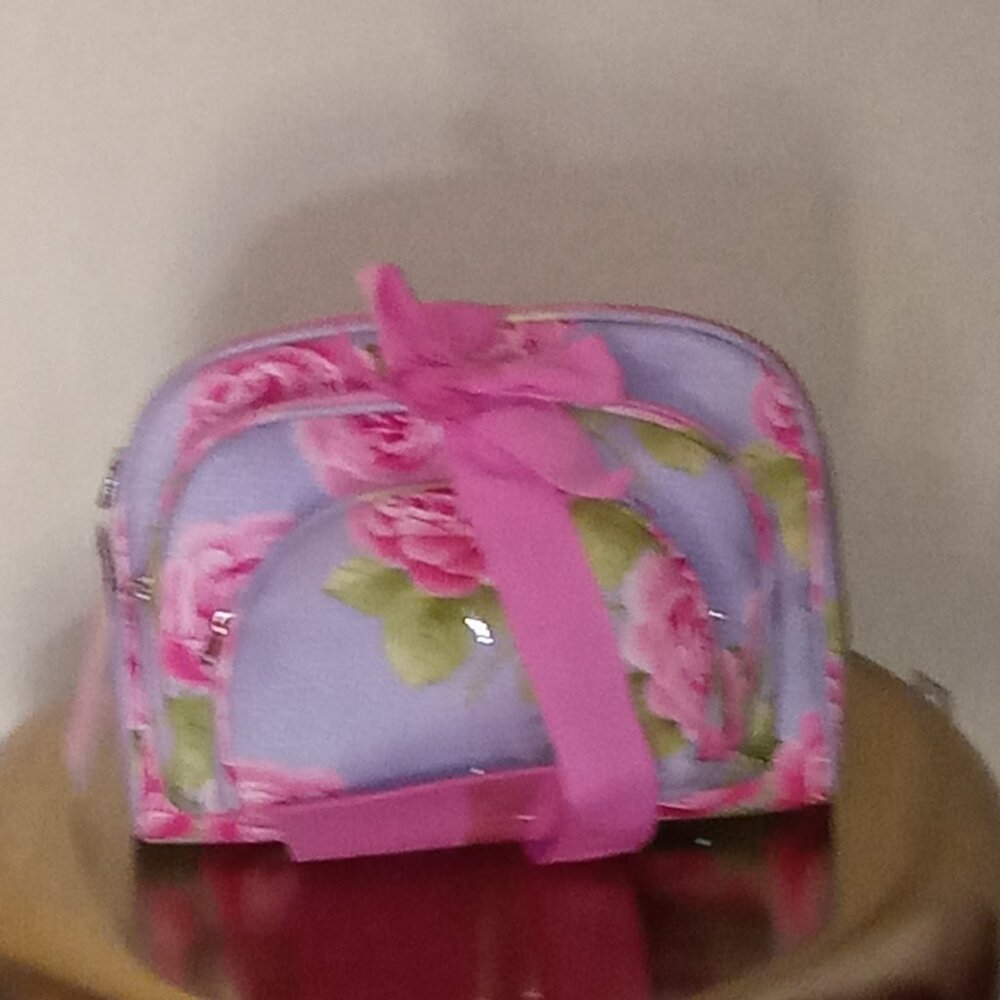 Sheffield Home Pink/Green/Blue Floral Design 3 Piece Cosmetic Bag Set